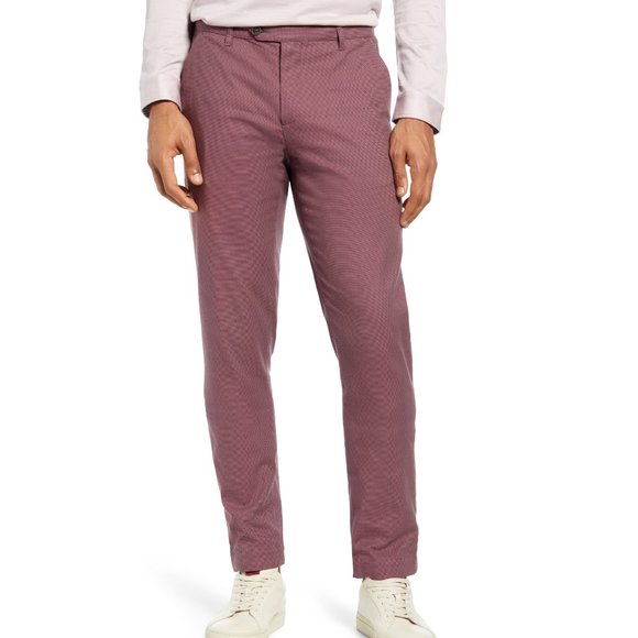 NWT Ted Baker Classic Fit Semi Plain Trouser PENGUIN Dk Red Size 34 $175 3B074